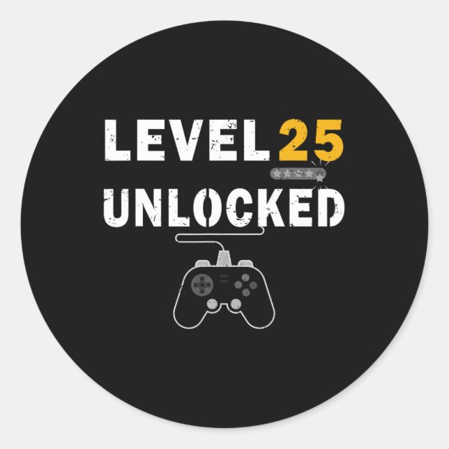 Level 25 Unlocked Video Gamer 25th Birthday Gift V Classic Round Sticker (Front)