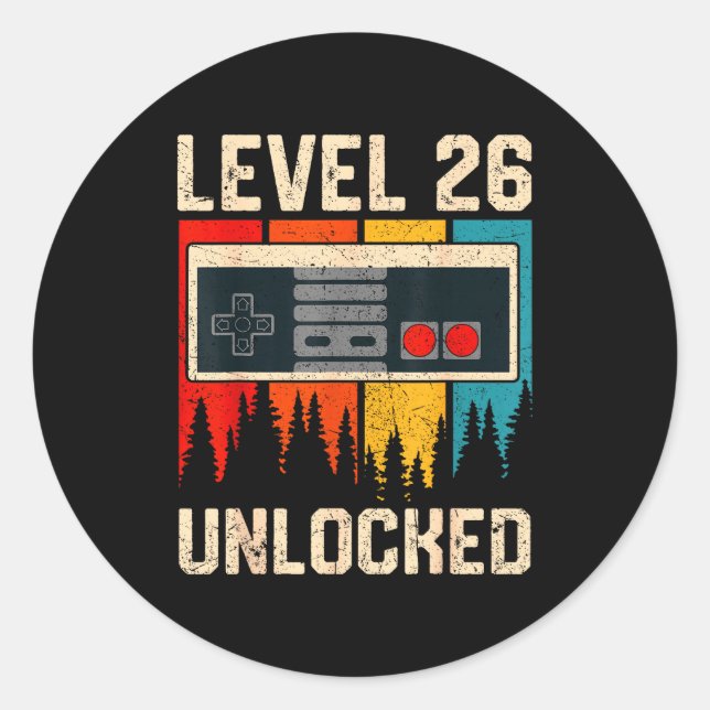 Level 26 Unlocked Video Game Controller Birthday M Classic Round Sticker (Front)