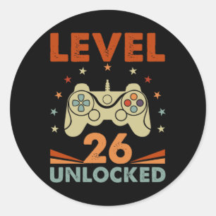 Level 26 Unlocked Video Gamer 26th Birthday 26 Yea Classic Round Sticker