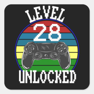Level 28 Unlocked Funny 28th Birthday Gift idea Square Sticker