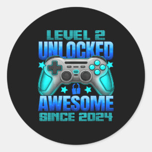 Level 2 Unlocked 2 Year Old For Boys 2nd Birthday Classic Round Sticker
