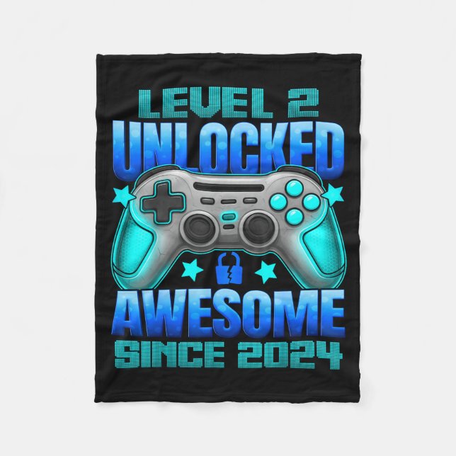 Level 2 Unlocked 2 Year Old For Boys 2nd Birthday  Fleece Blanket (Front)