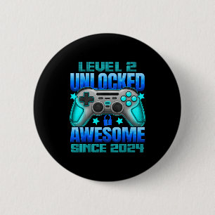 Level 2 Unlocked 2 Year Old For Boys 2nd Birthday Inch Round Button