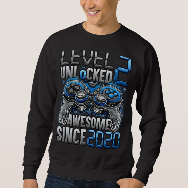 Level 2 Unlocked Awesome Since 2020 2nd Birthday   Sweatshirt (Front)
