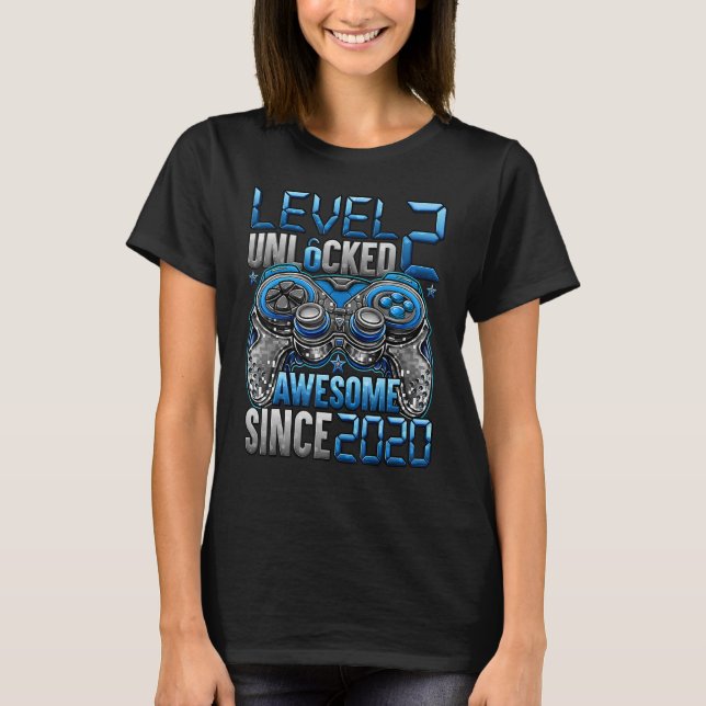 Level 2 Unlocked Awesome Since 2020 2nd Birthday   T-Shirt (Front)