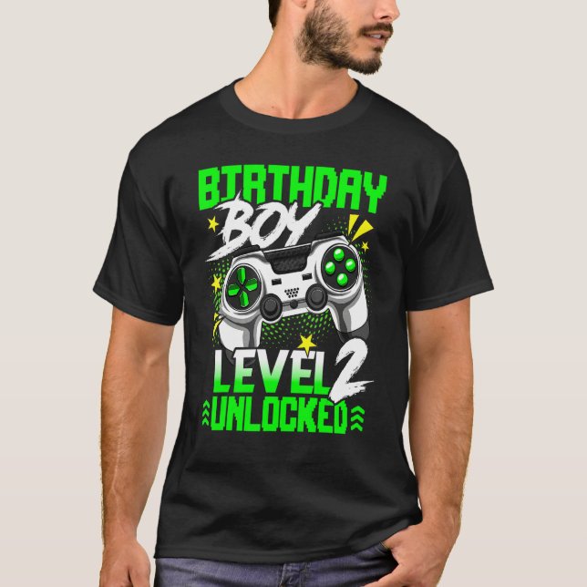 Level 2 Unlocked  Video Game Player Birthday Boy T-Shirt (Front)