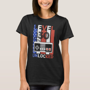 Level 30 Unlocked American Flag Video Game 30th Bi T-Shirt
