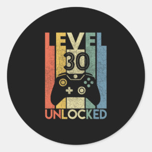 Level 30 Unlocked Funny Video Gamer 30th Birthday  Classic Round Sticker