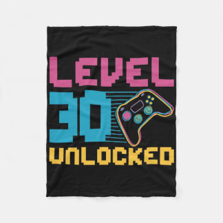 Level 30 Unlocked Gaming Birthday Fleece Blanket