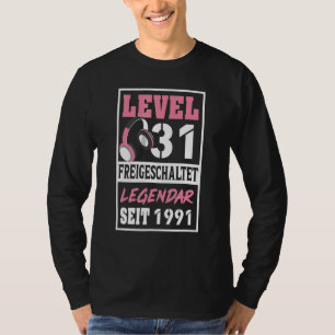 Level 31 Years Gamer Girl Since 1991 Birthday Vide T-Shirt