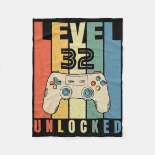 Level 32 Unlocked Gamer 32th Birthday Decorations  Fleece Blanket