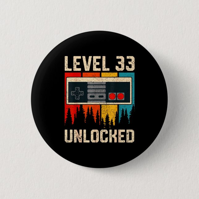 Level 33 Unlocked Video Game Controller Birthday M 2 Inch Round Button (Front)