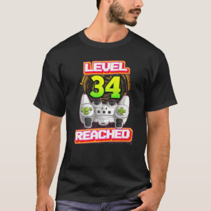 Level 34 Reached Gamer 34th Birthday Video Gaming T-Shirt