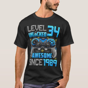 Level 34 Unlocked Awesome Since 1989 34th Birthday T-Shirt