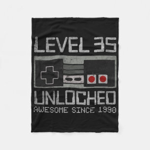 Level 35 Unlocked 35th Birthday 35 Year Old Video Fleece Blanket