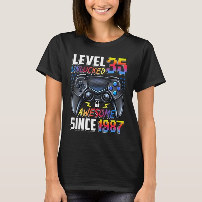 Level 35 Unlocked Awesome Since 1987 35th Birthday T-Shirt (Front)