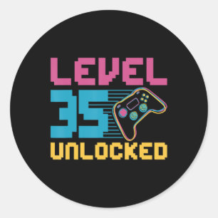 Level 35 unlocked Gaming Birthday  Classic Round Sticker
