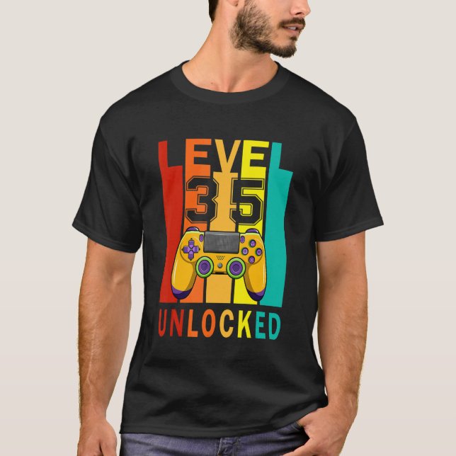 Level 35 Unlocked   Video Gamer 35th Birthday T-Shirt (Front)