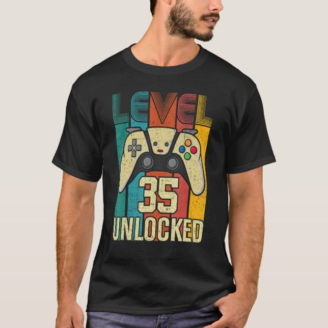 Level 35 Unlocked     Video Gamer 35th Birthday T-Shirt (Front)