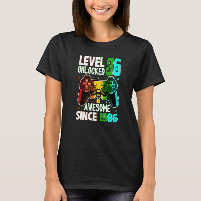 Level 36 Unlocked Awesome Since 1986 36th Birthday T-Shirt (Front)