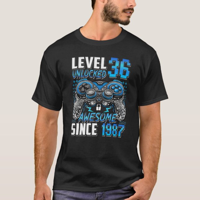 Level 36 Unlocked Awesome Since 1987 36th Birthday T-Shirt (Front)