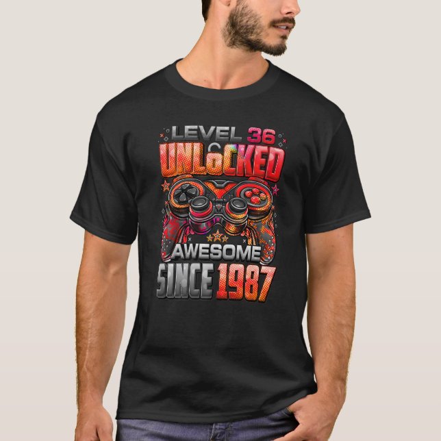 Level 36 Unlocked Awesome Since 1987 36th Birthday T-Shirt (Front)
