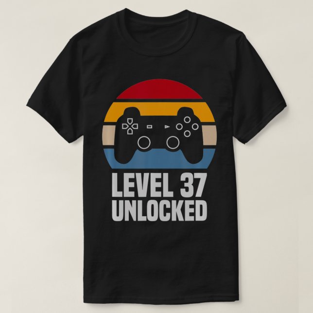 Level 37 Unlocked 37th Birthday 37 Years Old Video T-Shirt (Design Front)