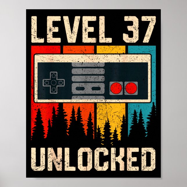Level 37 Unlocked Video Game Controller Birthday M Poster (Front)