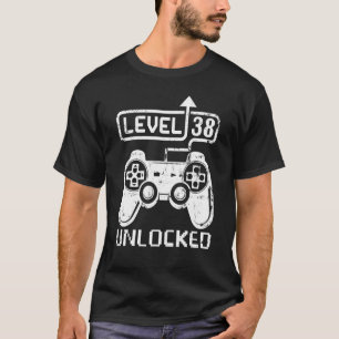 Level 38 Unlocked Gamer 38th Birthday  Video Game T-Shirt