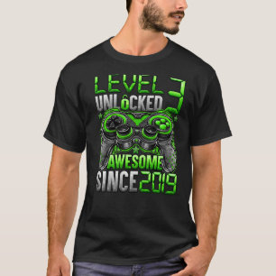 Level 3 Unlocked Awesome Since 2019 3rd Birthday T-Shirt