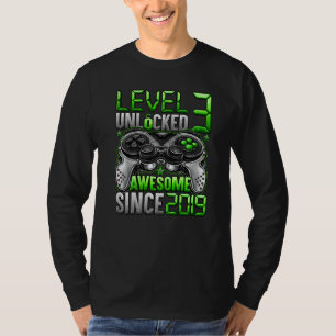 Level 3 Unlocked Awesome Since 2019 3rd Birthday   T-Shirt