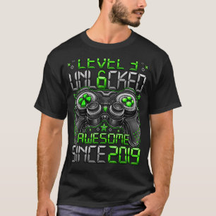 Level 3 Unlocked Awesome Since 2019 3rd Birthday   T-Shirt