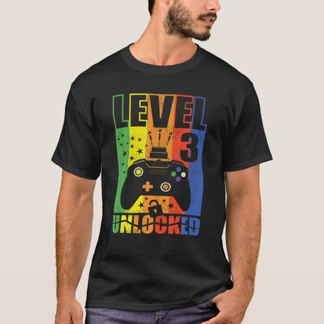Level 3 Unlocked Birthday Level Up 3Rd Birthday Ga T-Shirt (Front)