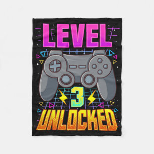 Level 3 Unlocked Shirt Video Game Boys 3rd Birthda Fleece Blanket