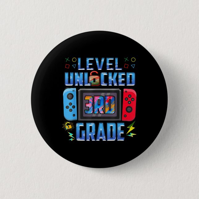 Level 3rd Grade Unlocked Back To School First Day  2 Inch Round Button (Front)