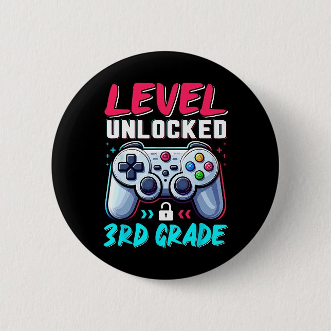 Level 3rd Grade Unlocked Back To School Team Third 2 Inch Round Button (Front)