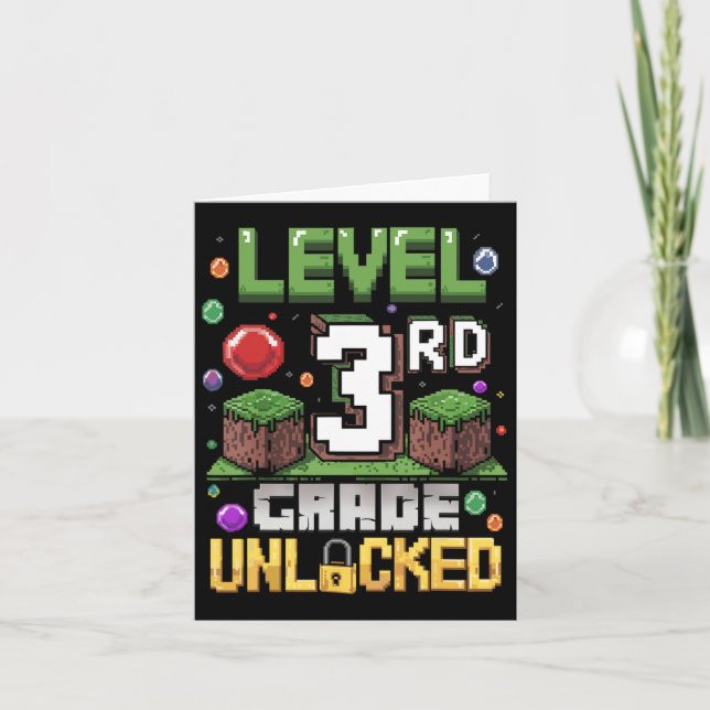 Level 3rd Grade Unlocked Video Game First Day Back Card (Front)