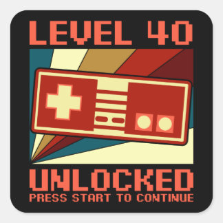 LEVEL 40 UNLOCKED 40 Birthday Gift Gamer Square Sticker