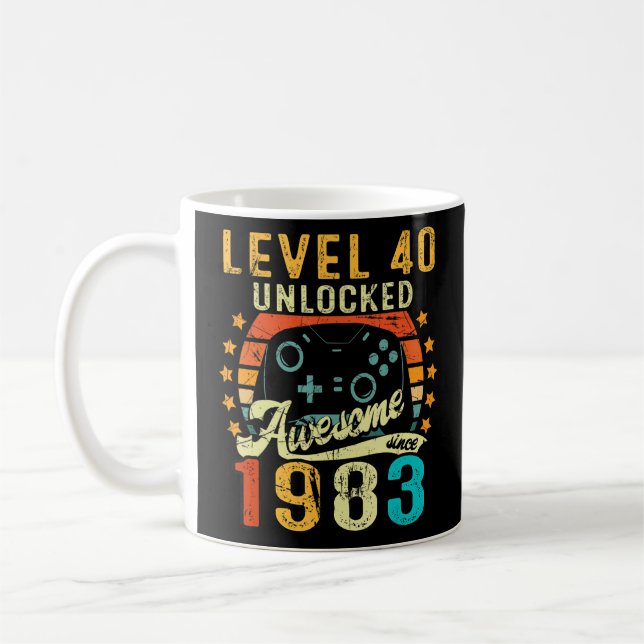 Level 40 Unlocked Awesome Since 1983 40th Birthday Coffee Mug (Left)