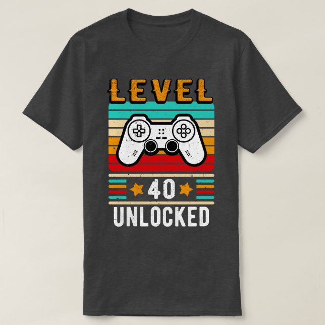 Level 40 Unlocked Birthday Retro Controller T-Shirt (Design Front)