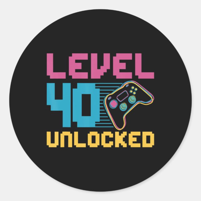Level 40 unlocked Gaming Birthday  Classic Round Sticker (Front)