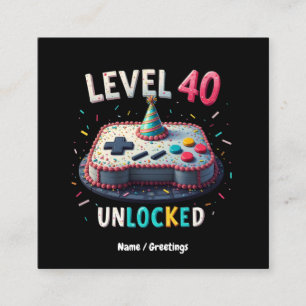 Level 40 Unlocked Gaming Style 40th Birthday Square Business Card