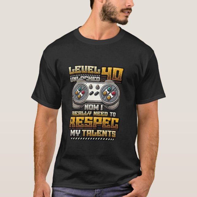 Level 40 Unlocked Respec My Talents Funny Gamer Bi T-Shirt (Front)