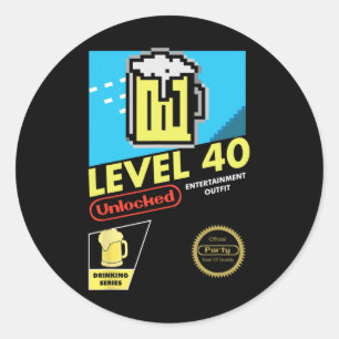Level 40 Unlocked Video Game 40th Birthday Classic Round Sticker