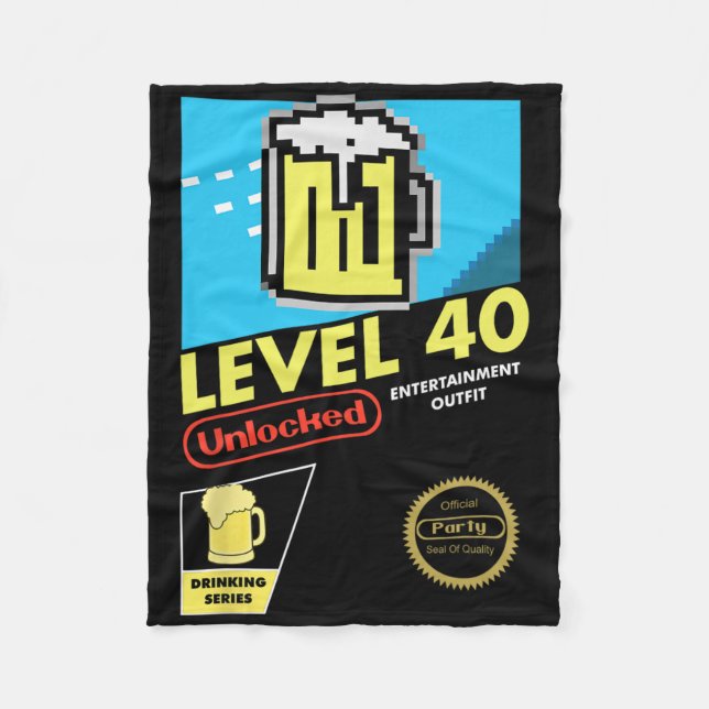 Level 40 Unlocked Video Game 40th Birthday  Fleece Blanket (Front)