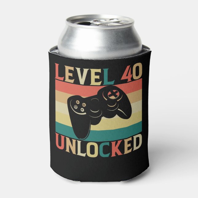 Level 40 Unlocked Video Gamer 40th Birthday Can Cooler (Can Front)