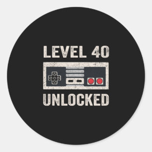 Level 40 Unlocked Video Gamer 40th Birthday Gift Classic Round Sticker