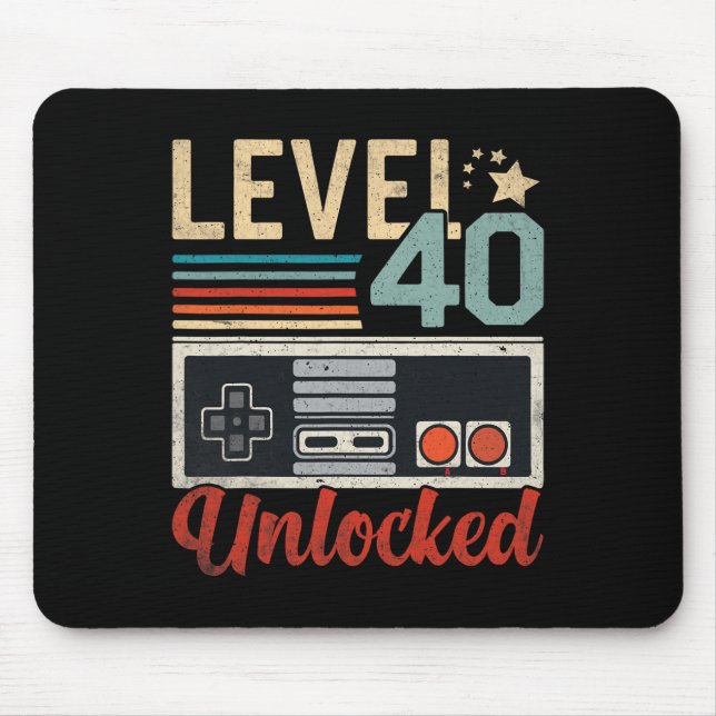 Level 40 Unlocked Video Gamer Controller 40th Birt Mouse Pad (Front)