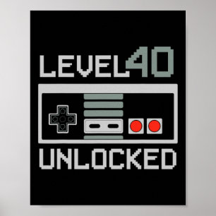 Level 40 Unlocked Video Gamer Vintage 40th Birthda Poster