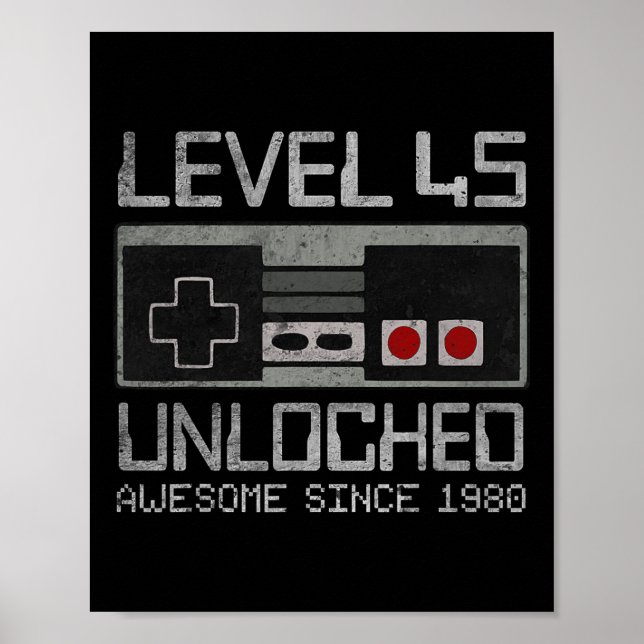 Level 45 Unlocked 45th Birthday 45 Year Old Video  Poster (Front)